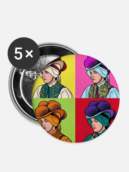 Schwarzwaldmädel Pop Art – Tradition trifft Modern - Buttons groß 56 mm (5er Pack) - Weiß