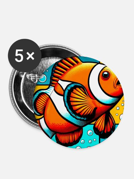Clownfisch - Buttons groß 56 mm (5er Pack) - Weiß
