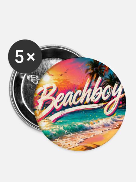 Beachboy Neon Sunset - Buttons groß 56 mm (5er Pack) - Weiß