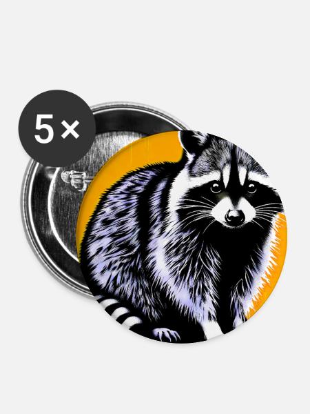 Waschbär - Buttons groß 56 mm (5er Pack) - Weiß