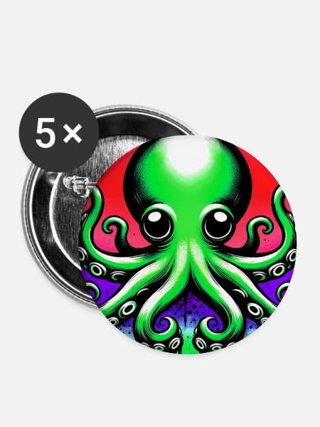Krake - Buttons groß 56 mm (5er Pack) - Weiß