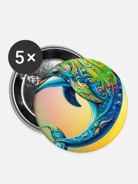 Delfin - Buttons groß 56 mm (5er Pack) - Weiß