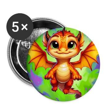 Drache - Buttons groß 56 mm (5er Pack) - Weiß - Vorne