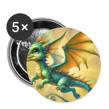 Drache - Buttons groß 56 mm (5er Pack) - Weiß - Vorne