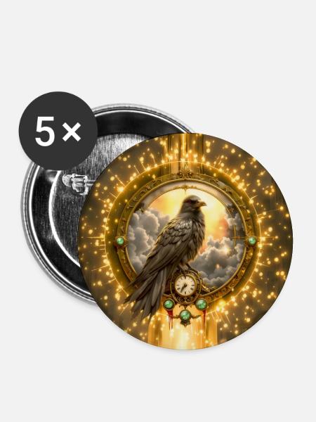 Rabe im Leuchtenden Ring - Buttons groß 56 mm (5er Pack) - Weiß