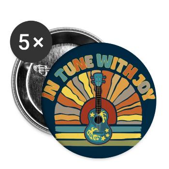 In tune with Joy - Retro Sunset and Ukulele - Buttons groß 56 mm (5er Pack) - Weiß - Vorne