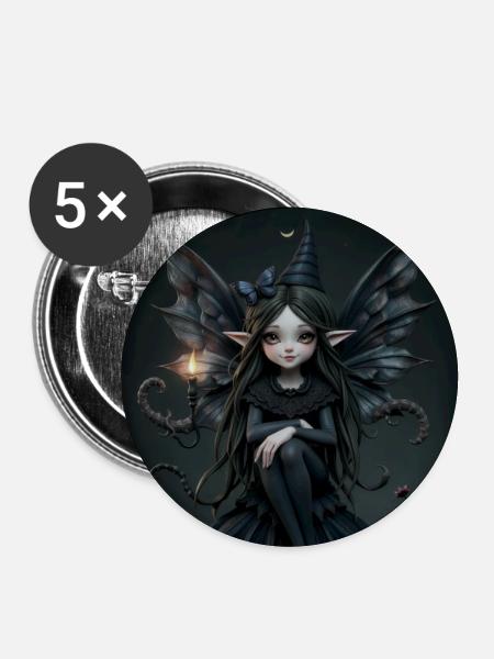 Dunkle Fee mit Flügeln - Buttons groß 56 mm (5er Pack) - Weiß