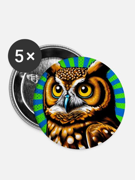 Eule - Buttons groß 56 mm (5er Pack) - Weiß