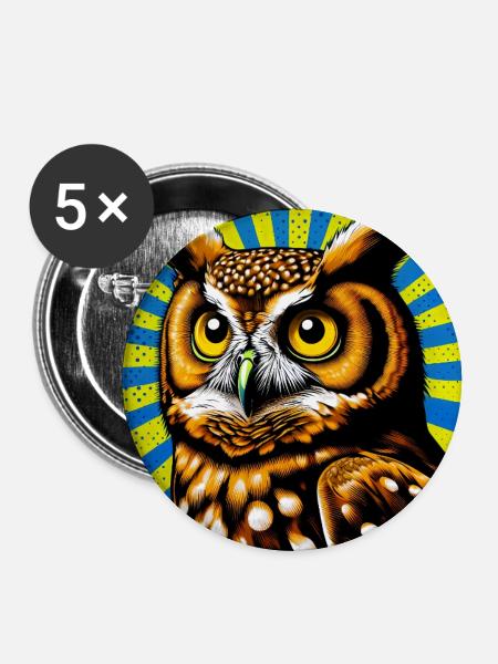 Eule - Buttons groß 56 mm (5er Pack) - Weiß