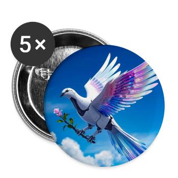 Bunte Taube mit Regenbogenflügeln - Buttons groß 56 mm (5er Pack) - Weiß - Vorne