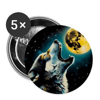 Wolf heult zum Vollmond - Buttons groß 56 mm (5er Pack) - Weiß - Vorne