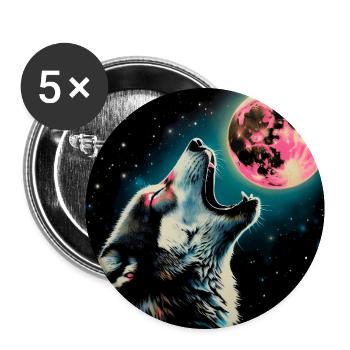 Wolf heult zum Vollmond - Buttons groß 56 mm (5er Pack) - Weiß - Vorne