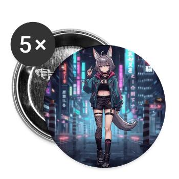 Neon City Cat Girl - Lot de 5 grands badges (56 mm) - blanc - Devant