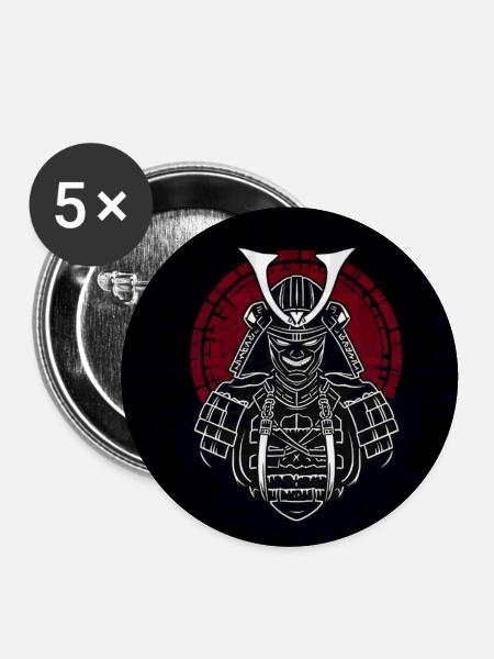 Samurai-Helm mit rotem Wappen - Buttons groß 56 mm (5er Pack) - Weiß