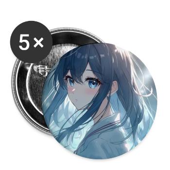 Blue Night Light Anime Portrait - Buttons large 2.2''/56 mm (5-pack) - white - Front