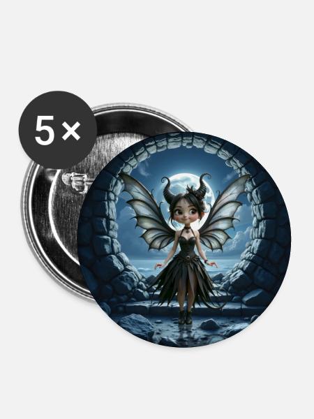 Nachtdämonenfee - Buttons groß 56 mm (5er Pack) - Weiß