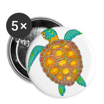 Tortue de mer dessinée à la main - Lot de 5 grands badges (56 mm) - blanc - Devant