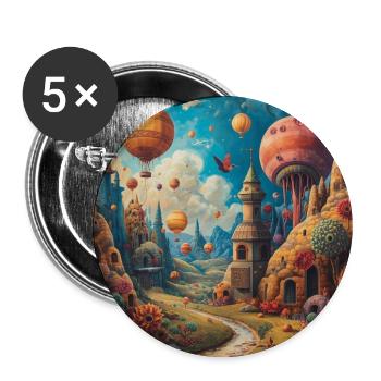 Paysage fantastique de ballons dans des tours colorées - Lot de 5 grands badges (56 mm) - blanc - Devant