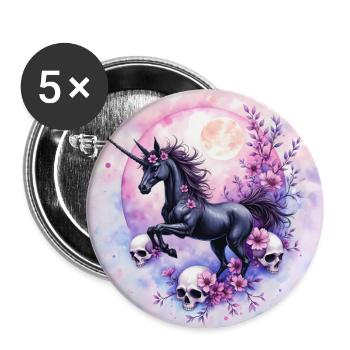 Mondeinhorn mit Blumen und Totenköpfen - Buttons groß 56 mm (5er Pack) - Weiß - Vorne