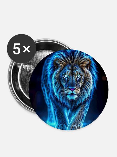 Neonblaue Löwen-Aura - Buttons groß 56 mm (5er Pack) - Weiß
