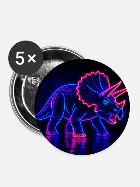 Neon Triceratops Neon Light - Buttons groß 56 mm (5er Pack) - Weiß