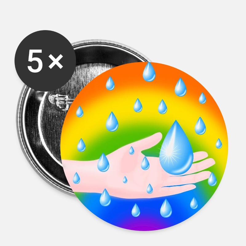 Rainbow Rain Drop and a Hand - Buttons large 2.2''/56 mm (5-pack) - white