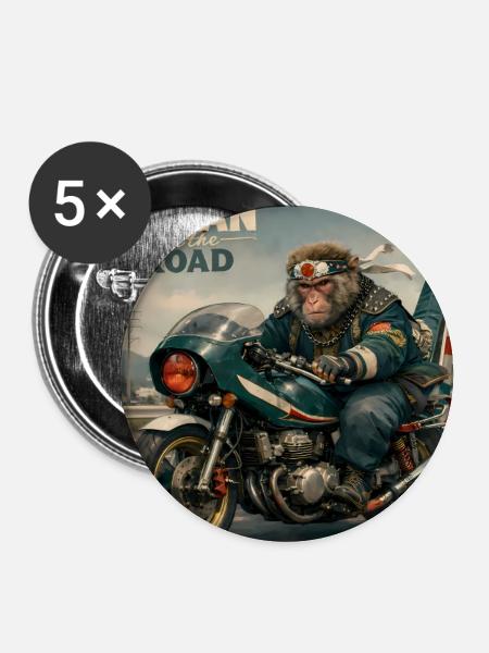 Japanischer Bosozoku-Affenbiker - Buttons groß 56 mm (5er Pack) - Weiß
