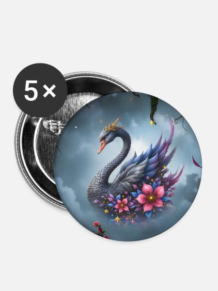 Himmlischer Blumenschwan - Buttons groß 56 mm (5er Pack) - Weiß