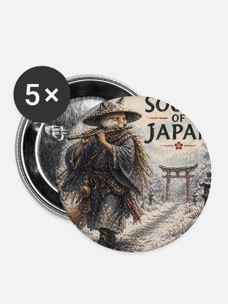 Japanisches Kitsune-Flötendesign - Buttons groß 56 mm (5er Pack) - Weiß