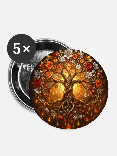 Lumineszierender Lebensbaum - Buttons groß 56 mm (5er Pack) - Weiß