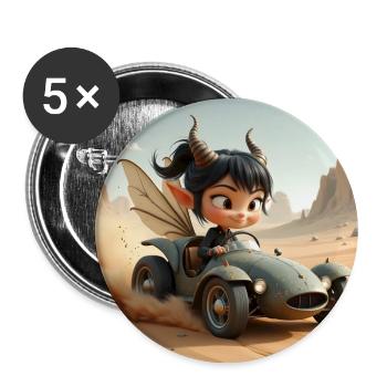 Aventurière Fée dans une voiture du désert - Lot de 5 grands badges (56 mm) - blanc - Devant