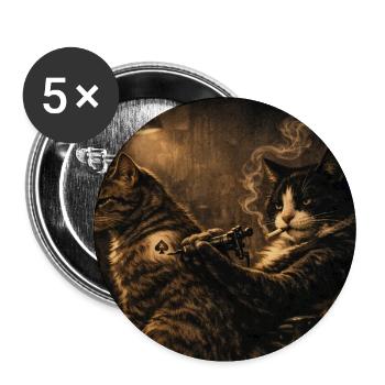 Tatouage Chat Tatoueur Style Vintage Graphique - Lot de 5 grands badges (56 mm) - blanc - Devant