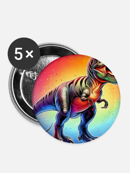 Dinosaurier - Buttons groß 56 mm (5er Pack) - Weiß