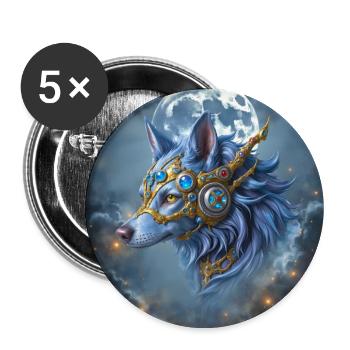 Loup Lune Couronne Mystique - Lot de 5 grands badges (56 mm) - blanc - Devant