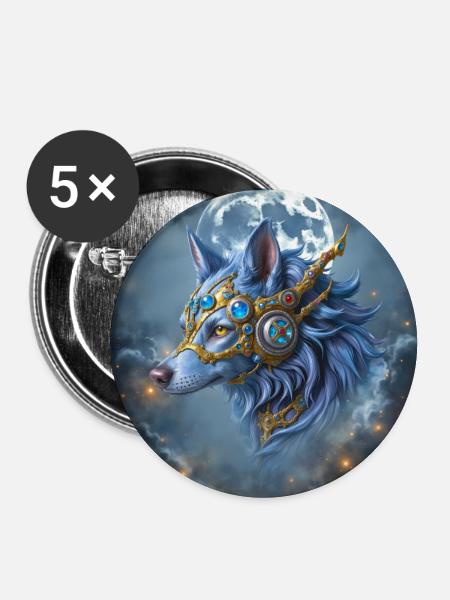 Mystic Crown Moon Wolf - Buttons groß 56 mm (5er Pack) - Weiß
