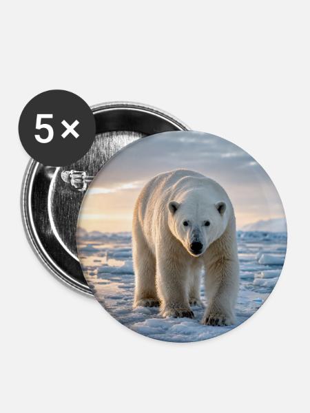 Arktischer Eisbär auf Eis - Buttons groß 56 mm (5er Pack) - Weiß