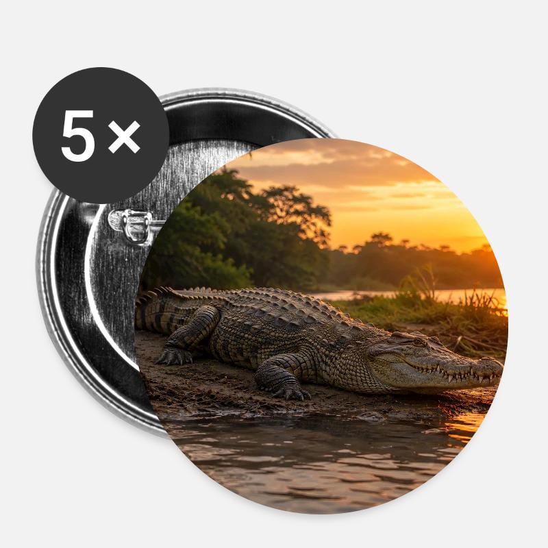 Sunset and crocodile by the river - Buttons large 2.2''/56 mm (5-pack) - white