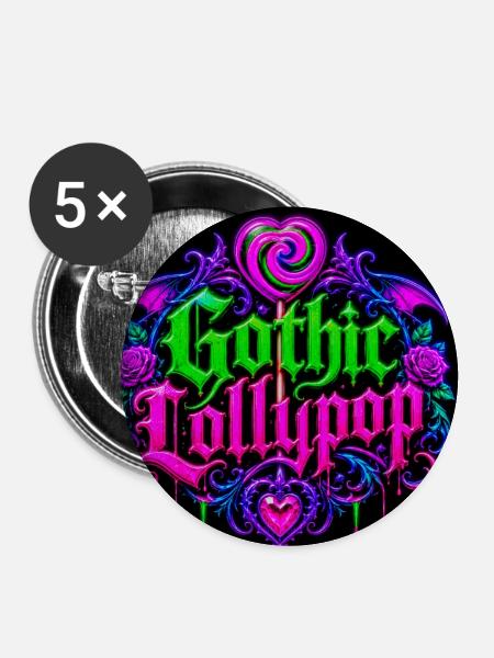 Gotische Halloween-Neonherz - Buttons groß 56 mm (5er Pack) - Weiß