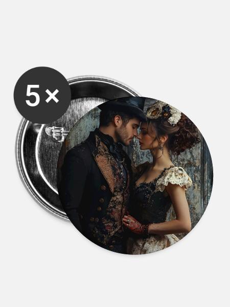 Viktorianische Maskenromantik - Buttons groß 56 mm (5er Pack) - Weiß