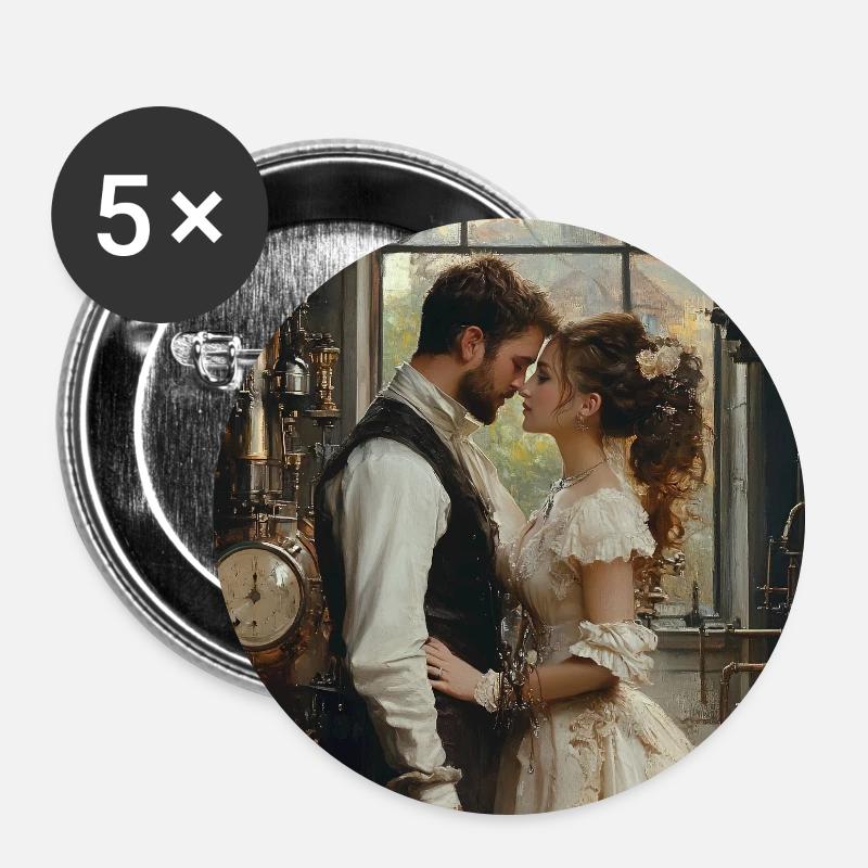 Steampunk Romance: Lovers in the Lab - Buttons large 2.2''/56 mm (5-pack) - white