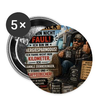 Trucker Lebensmodus: Kaffee und Freiheit - Buttons groß 56 mm (5er Pack) - Weiß - Vorne