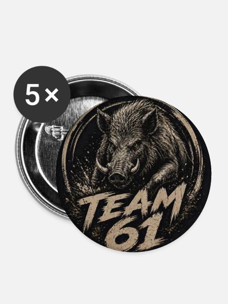 Team 61 Wildschwein Kraftlogo - Buttons groß 56 mm (5er Pack) - Weiß