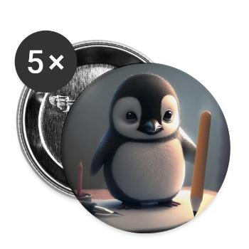 Pinguin Künstler am Tisch - Buttons groß 56 mm (5er Pack) - Weiß - Vorne