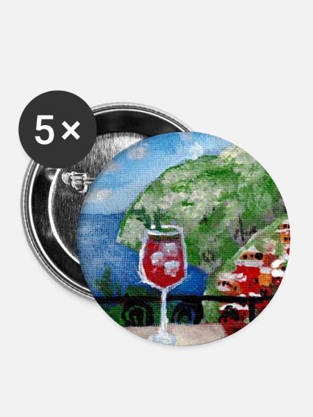 Meerblick_Ölgemälde_mit_cocktail - Buttons groß 56 mm (5er Pack) - Weiß