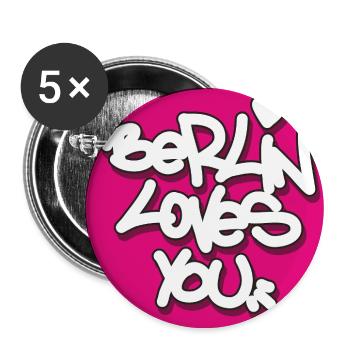 BLY_Berlin lovey you - Pink Sticker - Buttons groß 56 mm (5er Pack) - Weiß - Vorne