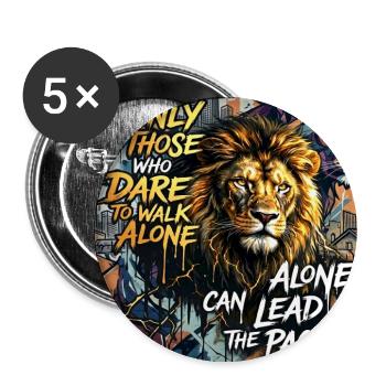 Motivation du lion osant marcher seul en disant des graffitis - Lot de 5 grands badges (56 mm) - blanc - Devant