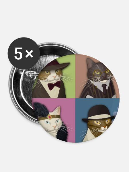 Dapper Cats Quartett - Buttons groß 56 mm (5er Pack) - Weiß