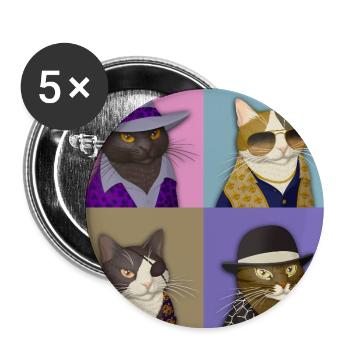 Badass Cat Quartet - Buttons large 2.2''/56 mm (5-pack) - white - Front