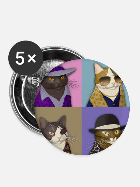 Badass Cat Quartet - Buttons groß 56 mm (5er Pack) - Weiß