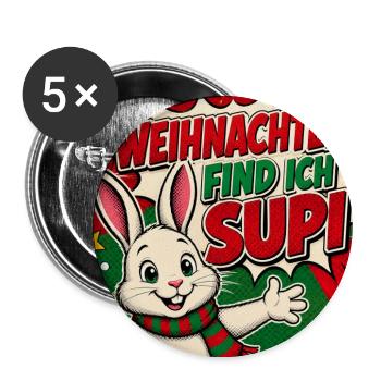 Weihnachtshase . 2 - Buttons groß 56 mm (5er Pack) - Weiß - Vorne